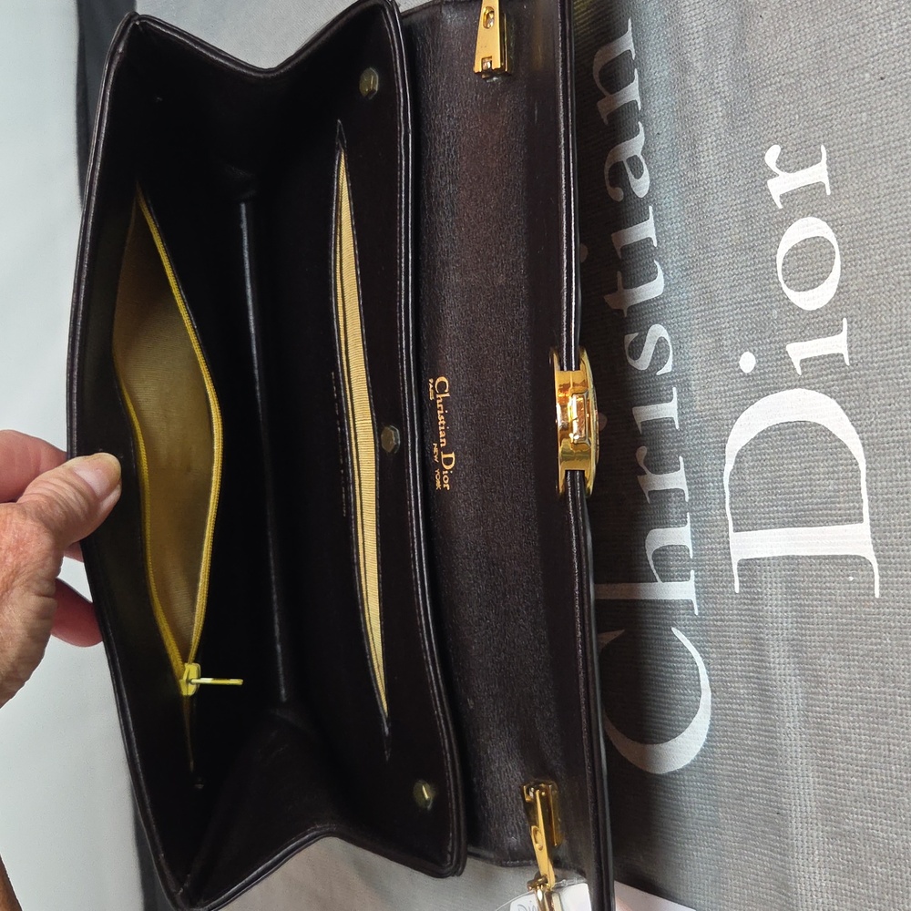 DIOR Rare 1970s Collectable Brown leather 2-way shoulder/clutch bag excellent - Picture 15 of 17